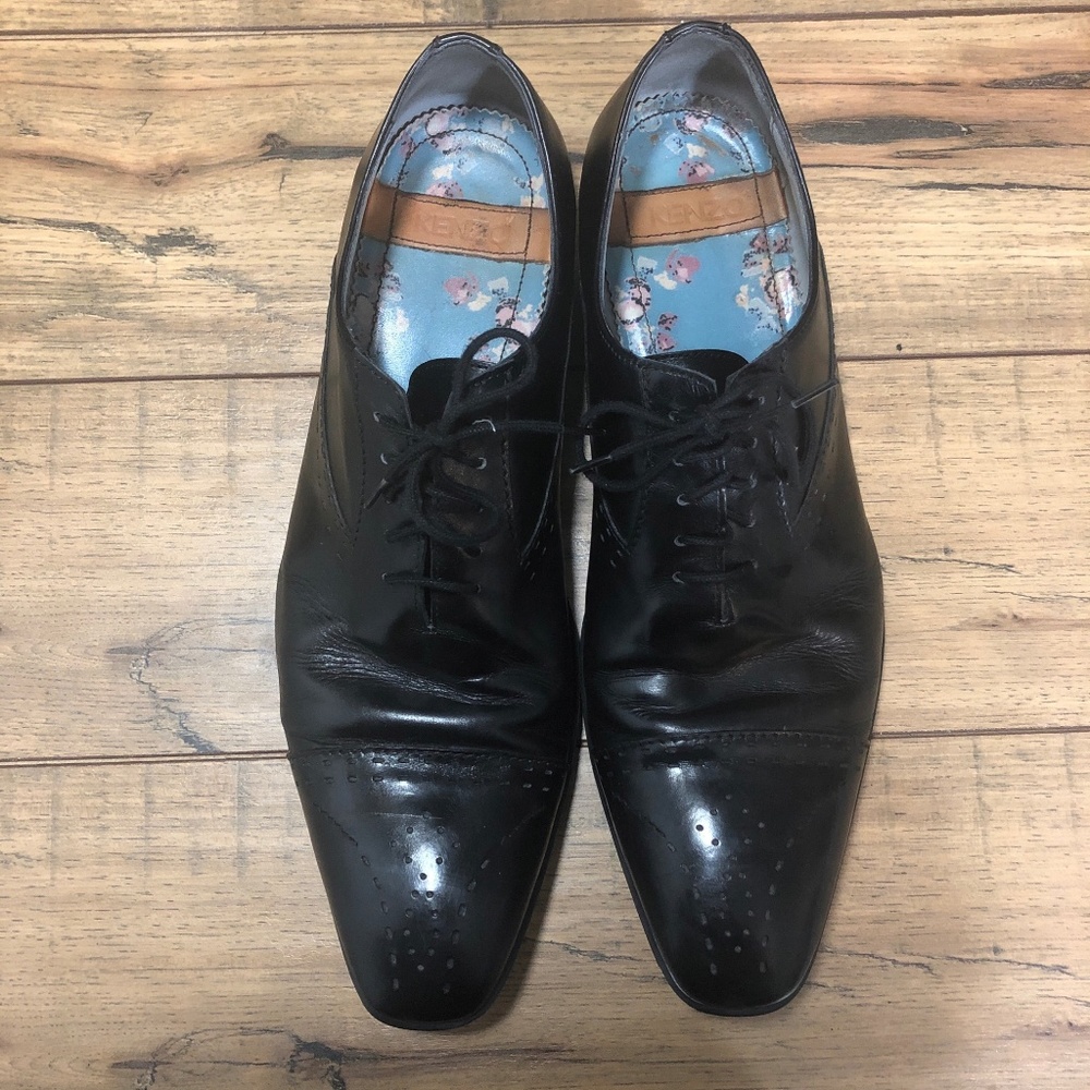 Kenzo Men's Size 9 Black Leather Oxford Toe Detail